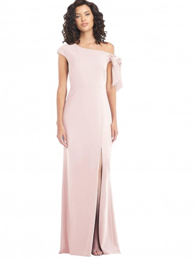 Rosa Trompeta Hombros Descubiertos Crepé Elástico Largo Formales Vestidos de dama de honor / Vestidos de fiesta Fábrica