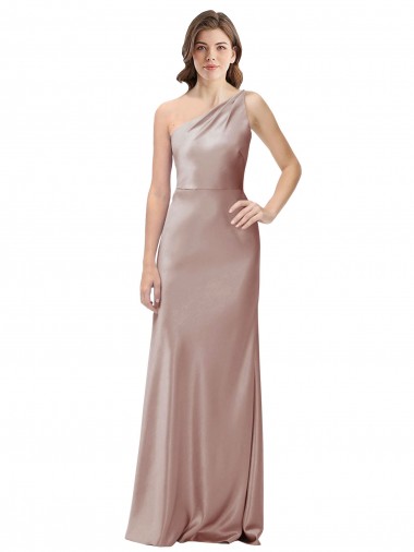 Rosa empolvado Cubierta Un Hombre Satén elástico Largo Formales Vestidos de dama de honor / Vestidos de fiesta Fábrica
