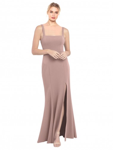 Rosa empolvado Sirena Cuadrado Cuello Alto Crepé Elástico Largo Vestidos de dama de honor / Vestidos de fiesta Fábrica