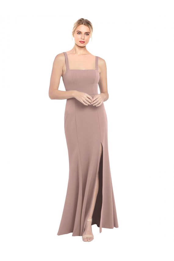Rosa empolvado Sirena Cuadrado Cuello Alto Crepé Elástico Largo Vestidos de dama de honor / Vestidos de fiesta Fábrica