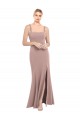 Rosa empolvado Sirena Cuadrado Cuello Alto Crepé Elástico Largo Vestidos de dama de honor / Vestidos de fiesta Fábrica