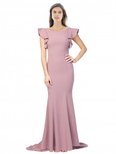 Rosa empolvado Sirena Cuello redondo Barrer tren Crepé Elástico Largo Formales Vestidos de dama de honor / Vestidos de fiesta Fábrica