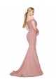 Rosa empolvado Sirena Hombros Descubiertos Barrer tren Crepé Elástico Largo Formales Vestidos de dama de honor / Vestidos de fiesta Fábrica