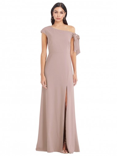 Rosa empolvado línea A Hombros Descubiertos Crepé Elástico Largo Formales Vestidos de dama de honor / Vestidos de fiesta Fábrica
