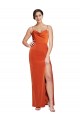 Rust Cubierta Tirantes espagueti Barrer tren Satén elástico Largo Formales Vestidos de dama de honor / Vestidos de fiesta Fábrica