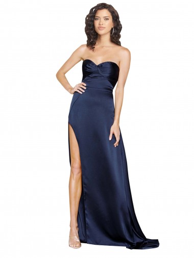 Sapphire línea A Cuello Alto Satén sedoso Largo Formales Vestidos de dama de honor / Vestidos de fiesta Fábrica