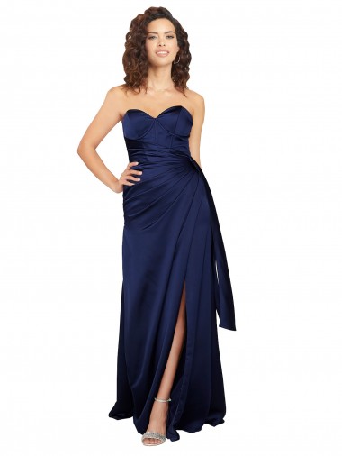 Sapphire línea A Cuello de Corazón Sin tirantes Satén sedoso Largo Formales Vestidos de dama de honor / Vestidos de fiesta Fábrica
