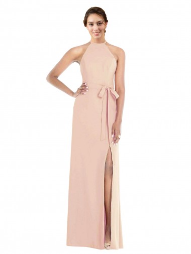 Trompeta Halter Crepé Elástico Largo Formales Vestidos de dama de honor / Vestidos de fiesta Fábrica