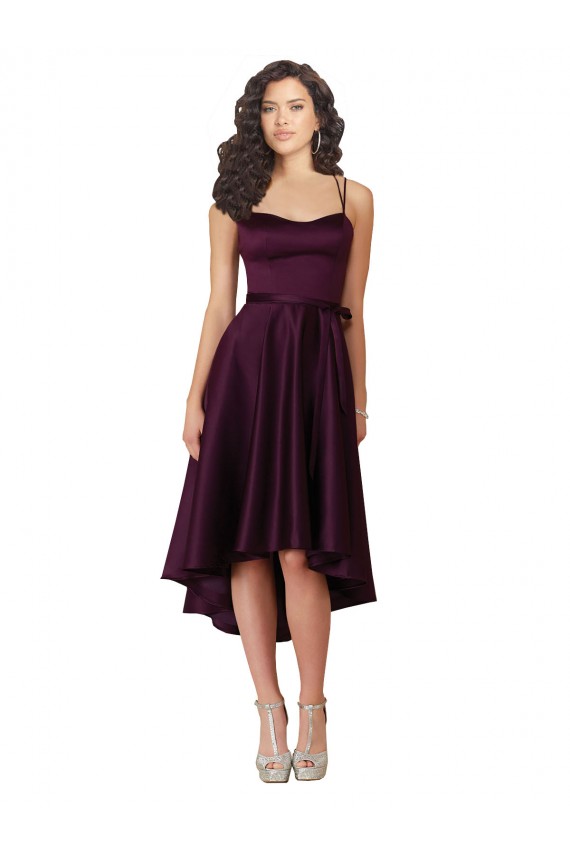 Uva línea A Cuello de Corazón Cucharón Neck Satén Corto Asimétrico Vestidos de dama de honor / Vestidos de fiesta Fábrica