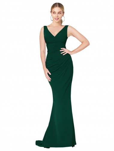 Verde Midnight Sirena Cuello en V Cuello Alto Crepé Elástico Largo Formales Vestidos de dama de honor / Vestidos de fiesta Fábrica