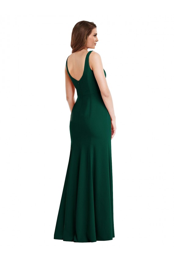 Verde Midnight Trompeta Cuadrado Crepé Elástico Largo Vestidos de dama de honor / Vestidos de fiesta Fábrica