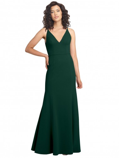 Verde Midnight línea A Cuello en V Crepé Elástico Largo Formales Vestidos de dama de honor / Vestidos de fiesta Fábrica