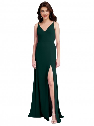 Verde Midnight línea A Cuello en V Crepé Elástico Largo Formales Vestidos de dama de honor / Vestidos de fiesta Fábrica
