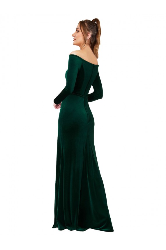 Verde oscuro Cubierta Hombros Descubiertos Terciopelo Elástico Largo Formales Vestidos de dama de honor / Vestidos de fiesta Fábrica