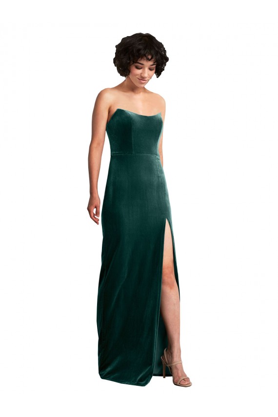 Verde oscuro Cubierta Sin tirantes Terciopelo Elástico Largo Formales Vestidos de dama de honor / Vestidos de fiesta Fábrica