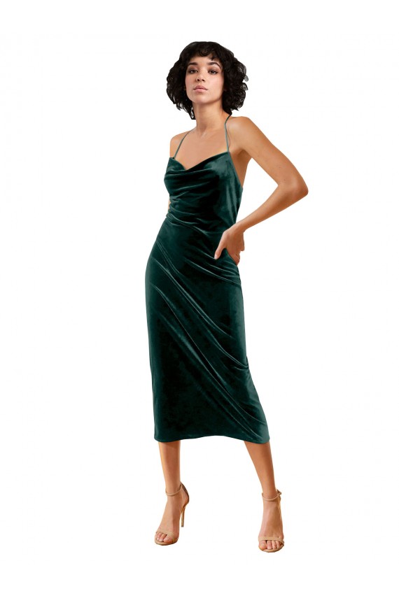 Verde oscuro Cubierta Tirantes espagueti Midi Terciopelo Elástico Corto Formales Vestidos de dama de honor / Vestidos de fiesta / Vestidos de cóctel Fábrica
