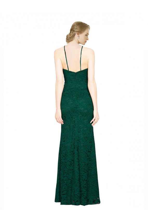 Verde oscuro Sirena Halter Cuello Alto Encaje Largo Vestidos de dama de honor / Vestidos de fiesta Fábrica