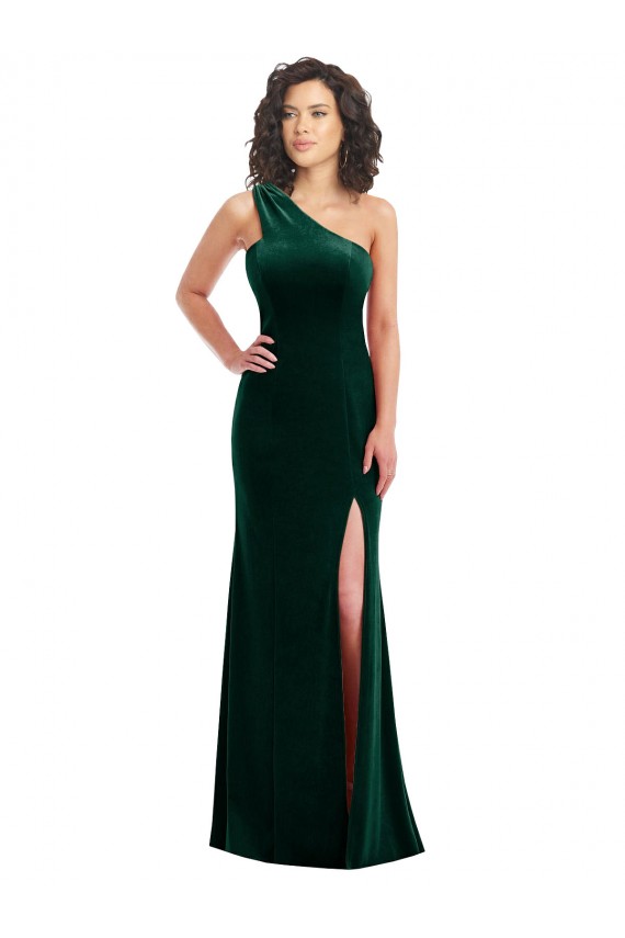 Verde oscuro Trompeta Un Hombre Terciopelo Elástico Largo Vestidos de dama de honor / Vestidos de fiesta Fábrica