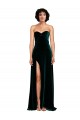 Verde oscuro línea A Cuello de Corazón Barrer tren Terciopelo Elástico Largo Vestidos de dama de honor / Vestidos de fiesta Fábrica