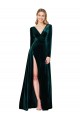 Verde oscuro línea A Cuello en V Barrer tren Terciopelo Elástico Largo Formales Vestidos de dama de honor / Vestidos de fiesta Fábrica