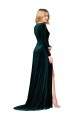 Verde oscuro línea A Cuello en V Barrer tren Terciopelo Elástico Largo Formales Vestidos de dama de honor / Vestidos de fiesta Fábrica