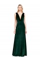 Verde oscuro línea A Cuello en V Terciopelo Elástico Largo Formales Vestidos de dama de honor / Vestidos de fiesta Fábrica