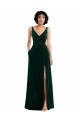 Verde oscuro línea A Cuello en V Terciopelo Elástico Largo Vestidos de dama de honor / Vestidos de fiesta Fábrica