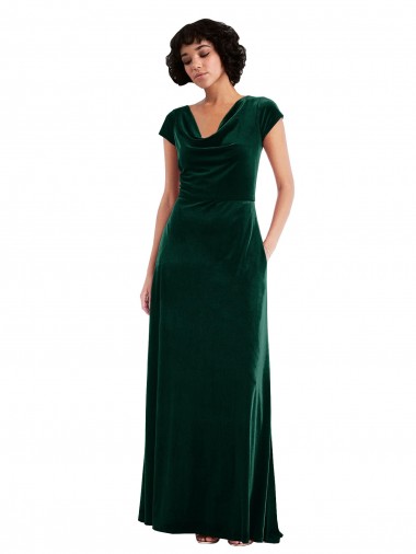 Verde oscuro línea A Terciopelo Elástico Largo Vestidos de dama de honor / Vestidos de fiesta Fábrica