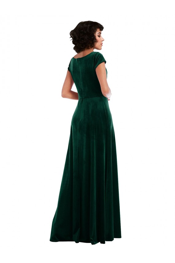 Verde oscuro línea A Terciopelo Elástico Largo Vestidos de dama de honor / Vestidos de fiesta Fábrica