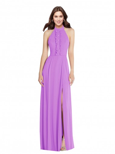 Violeta línea A Halter Gasa Largo Formales Vestidos de dama de honor / Vestidos de noche Fábrica