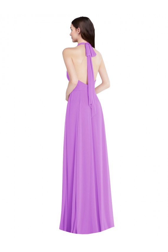 Violeta línea A Halter Gasa Largo Formales Vestidos de dama de honor / Vestidos de noche Fábrica