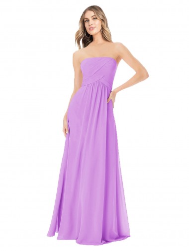 Violeta línea A Sin tirantes Gasa Largo Vestidos de dama de honor Fábrica