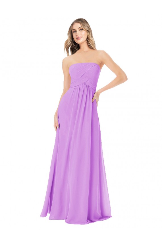 Violeta línea A Sin tirantes Gasa Largo Vestidos de dama de honor Fábrica