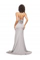 línea A Cuello Alto Barrer tren Satén elástico Largo Formales Vestidos de dama de honor / Vestidos de fiesta Fábrica