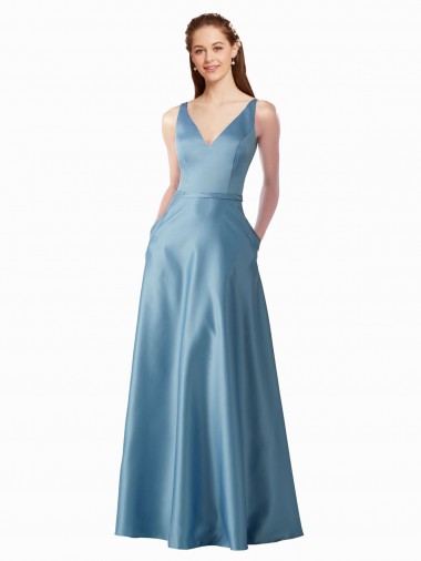 línea A Cuello Alto Satén Largo Vestidos de dama de honor / Vestidos de fiesta Fábrica