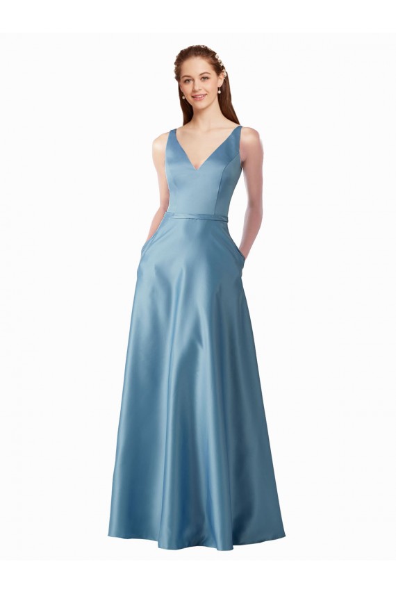 línea A Cuello Alto Satén Largo Vestidos de dama de honor / Vestidos de fiesta Fábrica