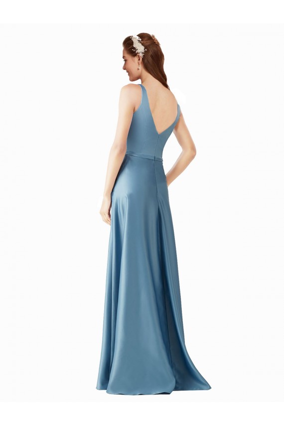 línea A Cuello Alto Satén Largo Vestidos de dama de honor / Vestidos de fiesta Fábrica