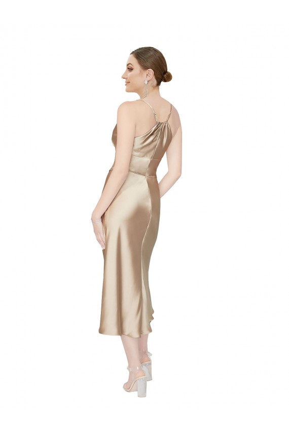 línea A Cuello en V Midi Satén sedoso Corto Formales Vestidos de dama de honor / Vestidos de fiesta / Vestidos de cóctel Fábrica