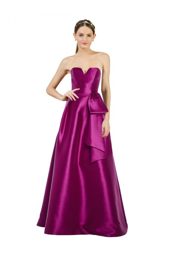 línea A Cuello en V Satén Largo Vestidos de dama de honor / Vestidos de fiesta Fábrica