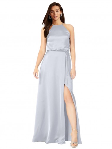 línea A Halter Satén sedoso Largo Formales Vestidos de dama de honor / Vestidos de noche Fábrica
