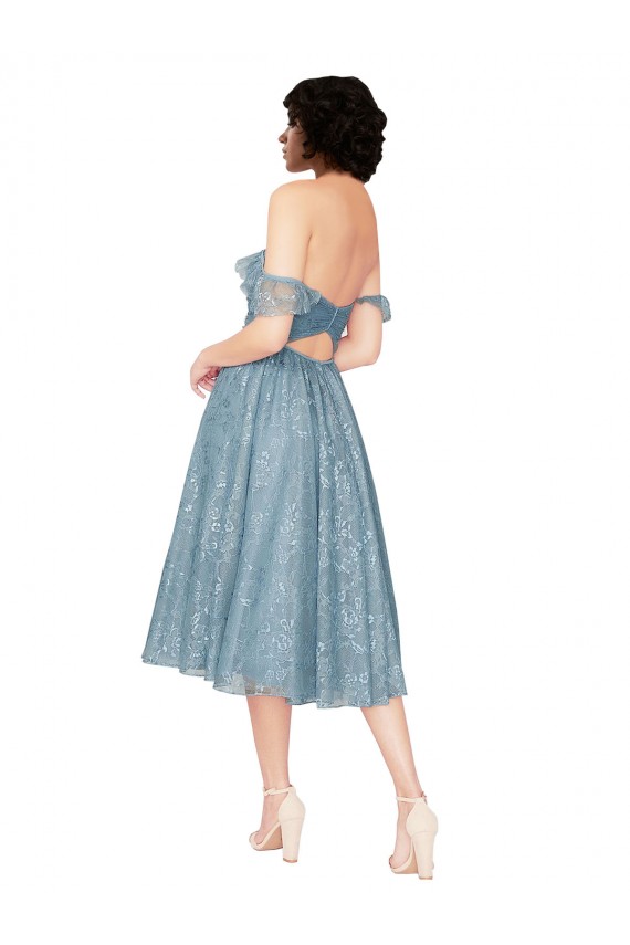 línea A Hombros Descubiertos Encaje Corto Vestidos de dama de honor / Vestidos de cóctel Fábrica
