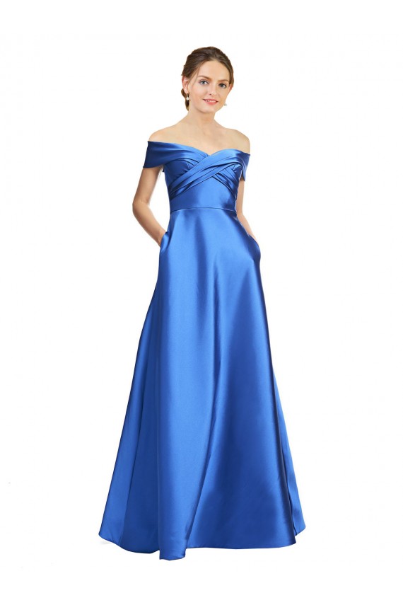 línea A Hombros Descubiertos Satén Largo Formales Vestidos de dama de honor / Vestidos de fiesta Fábrica