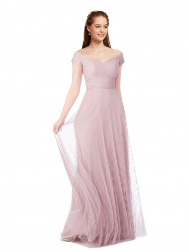línea A Hombros Descubiertos Tul Largo Vestidos de dama de honor Fábrica