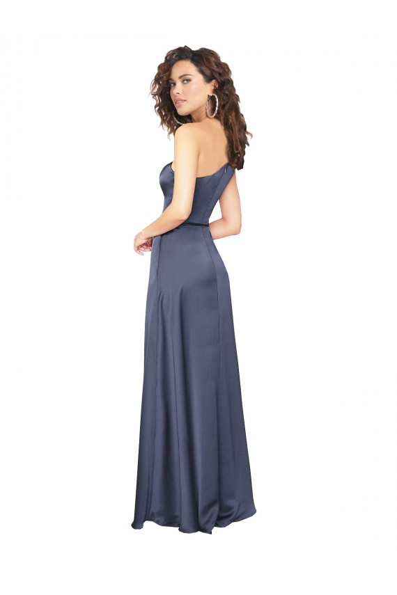 línea A Un Hombre Satén sedoso Largo Formales Vestidos de dama de honor / Vestidos de fiesta Fábrica