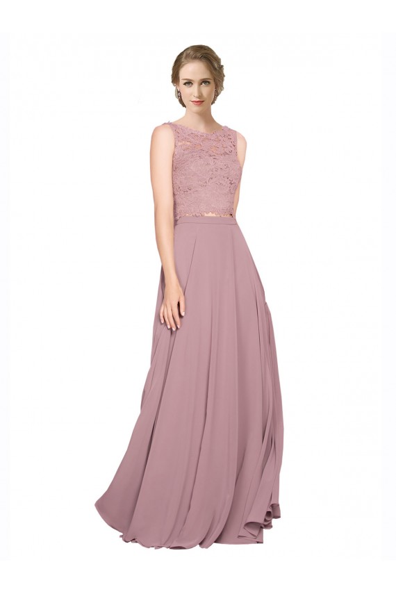línea A Ilusión Gasa Encaje Largo Vestidos de dama de honor / Vestidos de fiesta Fábrica