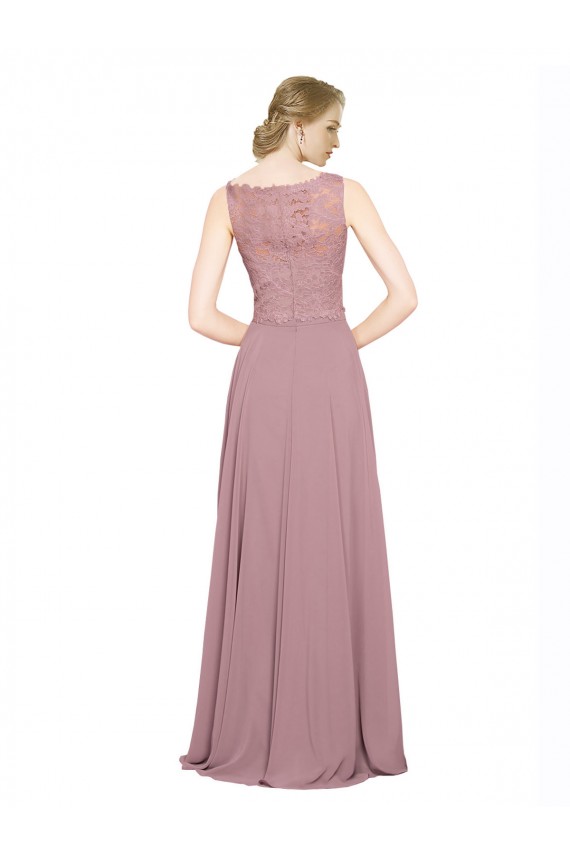 línea A Ilusión Gasa Encaje Largo Vestidos de dama de honor / Vestidos de fiesta Fábrica